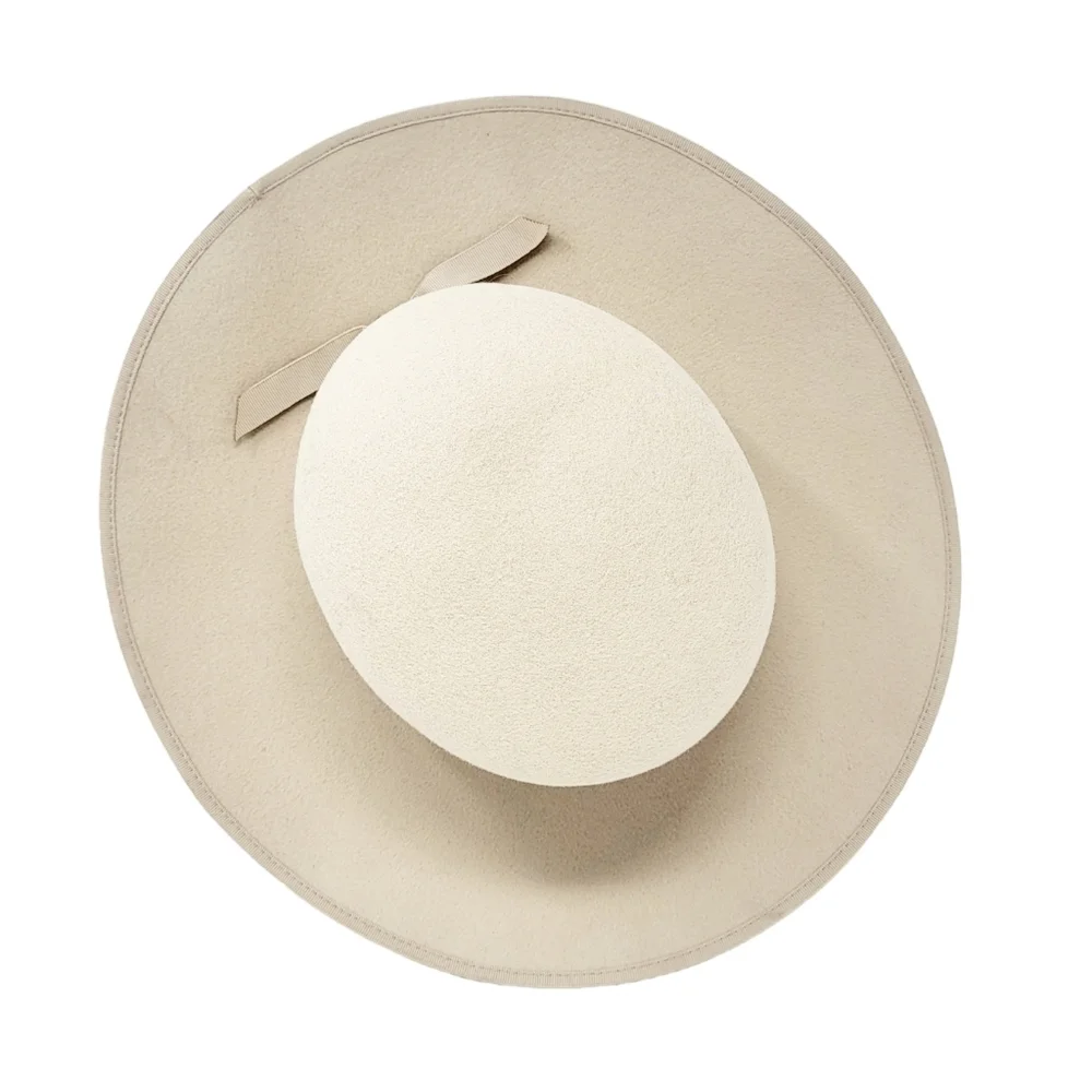 Western style wide brim wool hat with bow ribbon